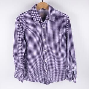 Crewcuts Button Down Gingham Pocket Dress Shirt Purple Boys Kids Size 6-7